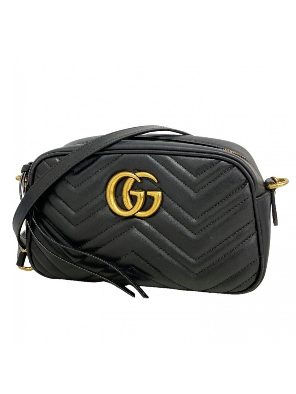 Gucci Shoulder Bag GG Marmont Leather Black Gold